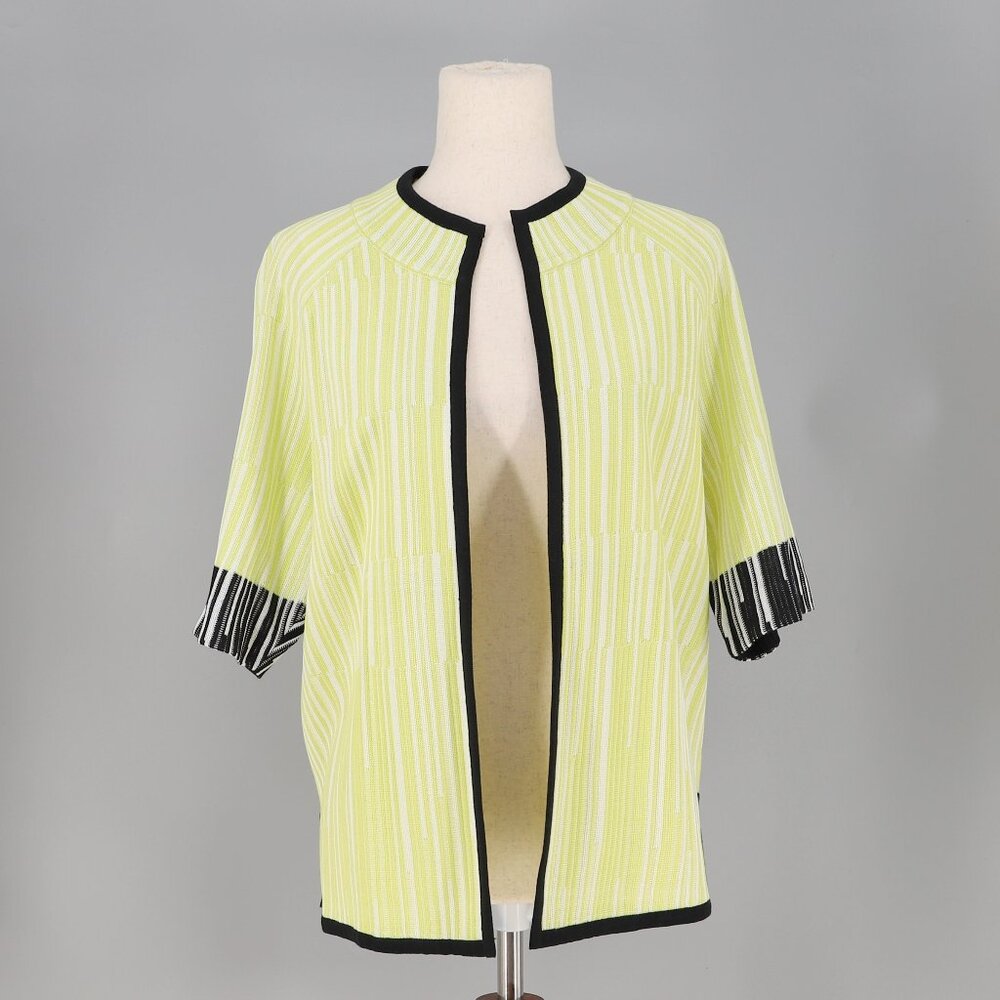 MING WANG Striped Open Front Jacket 3/4 Sleeve Yellow/Black Size M